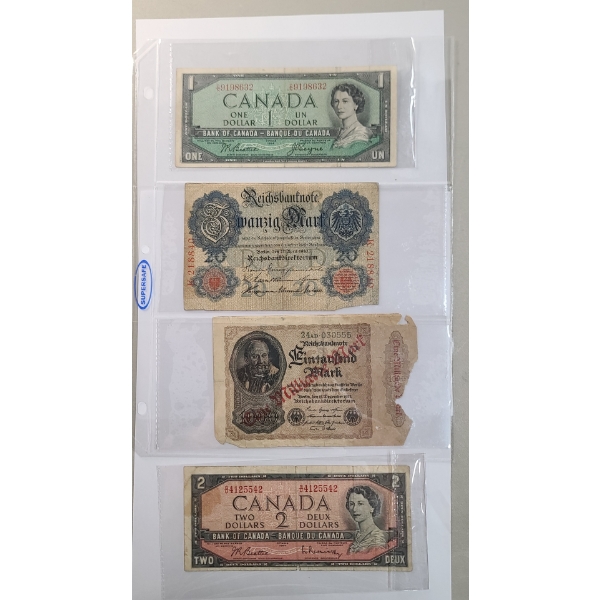 Assorted Denomination Canadian, German & Bank Notes 