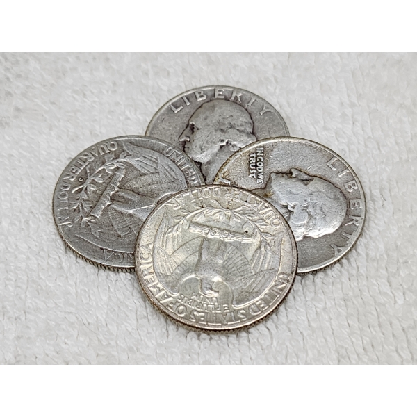 $1.00 Face Value in Assorted 90% Silver United States Washington Quarters ~ 4 Coins!