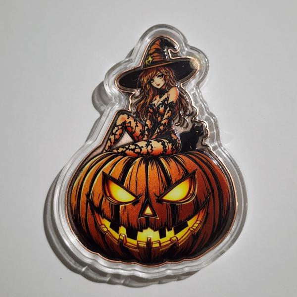 3 Oz Copper Colorized Happy Halloween Witch on Pumpkin Bar in Capsule 