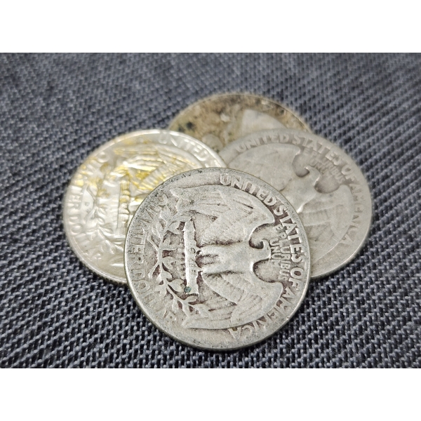 Four 90% Silver United States Washington Quarter Dollars ~ $1.00 Face Value