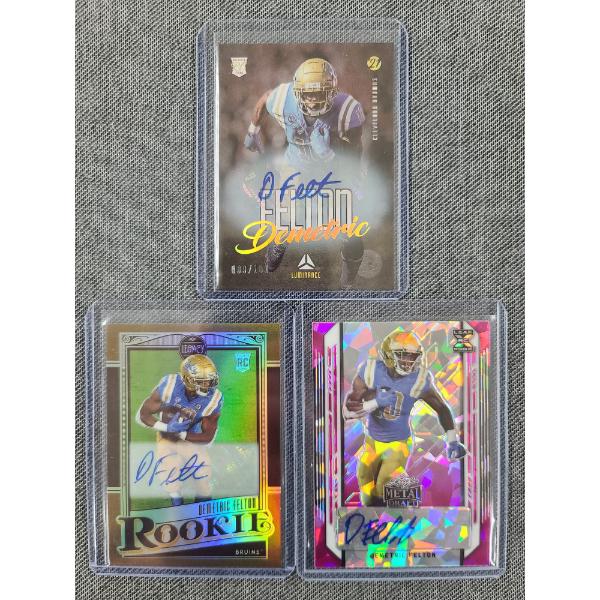 Three 2021 Demetric Felton Autographed Trading Cards (2 Panini & 1 Leaf)
