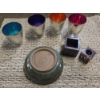 Image 2 : Beautiful Colorful Glass Votive Candle Holder Set, Pottery Type Trinket Dish & Marble Candle Stick