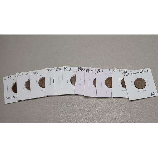 Lot Of Assorted Earlier Years U.S Copper Lincoln Wheat Cents - FV: $0.11