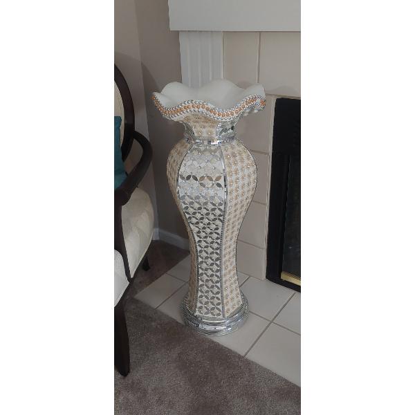 Large Mirrored & Beaded Floor Vase For Decorative Display