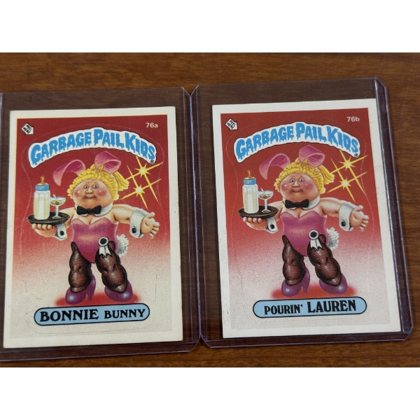 1985 Garbage Pail Kids - Bonnie Bunny & Pourin' Lauren Cards - 76A & 76B - Mint Condition