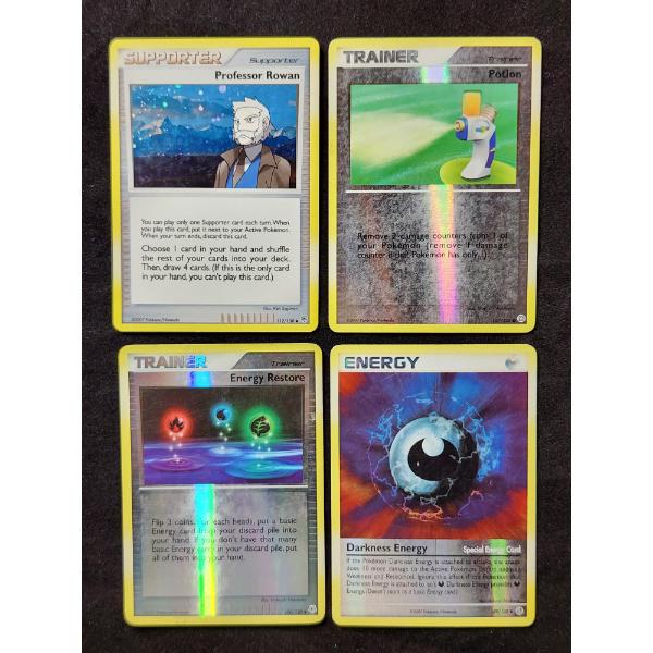Four Assorted Holo & Reverse Holo Trainer & Supporter Vintage Pokemon Trading Cards ~ Includes Rowan