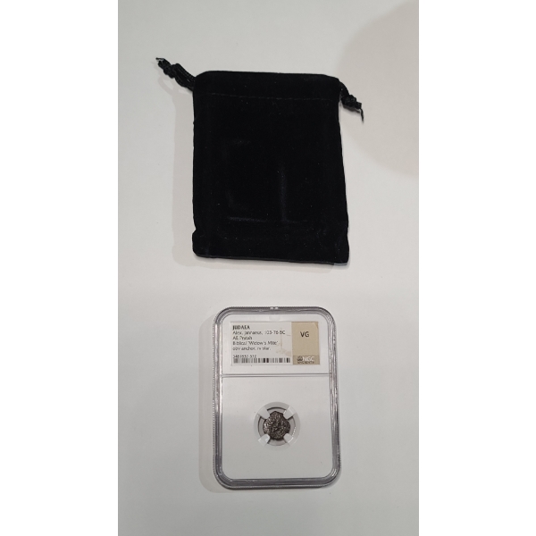NGC Judaea Alex Jannaeus 103-76 BC AE Prutah Biblical "Widow's Mite" OBV Anchor. RV Star VG Grade