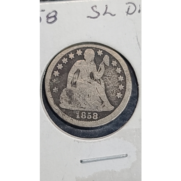 1858 90% Silver Seated Liberty Dime 