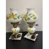 Image 1 : Vintage Milk Glass Hurricane Lamps - Gorgeous Floral - In Working Condition! - 14 inches tall