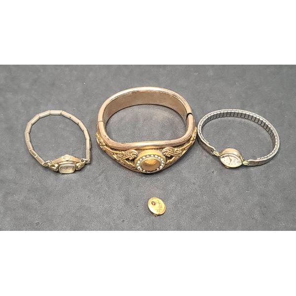 Vintage Watches, Vintage Victorian Style Bangle Bracelet & T&W Employee Service Pin