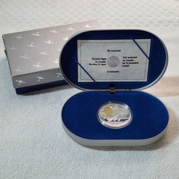 1990 Canada Sterling Silver & 24K Gold Covered Oval Cameo "The Lancaster" $20 Commemorative Coin 