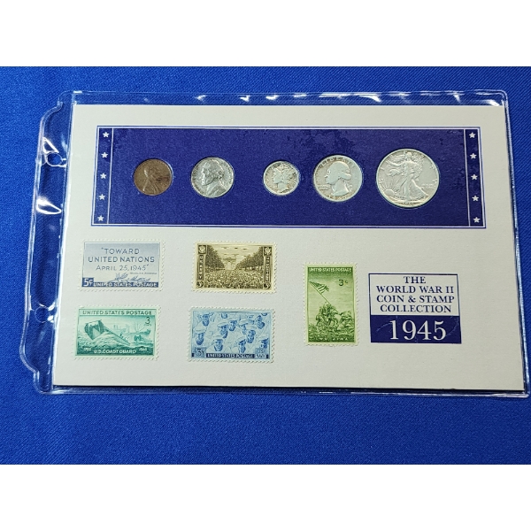1945 WWII Coin & Stamp Collection - Including 90% Silver Coins