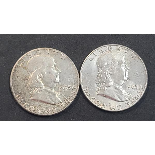 United States 1963 & 1963-D 90% Silver Franklin Half Dollars - Face Value: $1.00