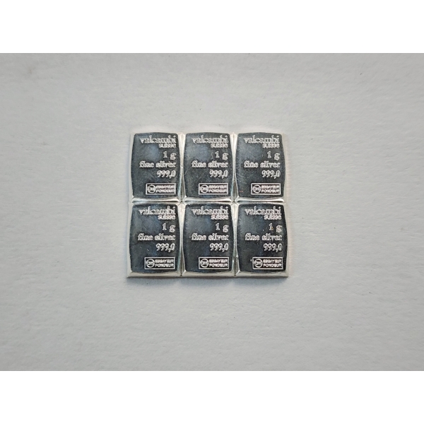 6 - Valcambi Suisse 1 Gram .999 Fine Silver Bars - Mint Condition