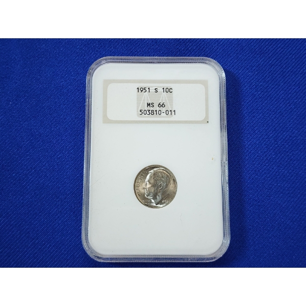 NGC MS 66 1951-S Silver Roosevelt Dime