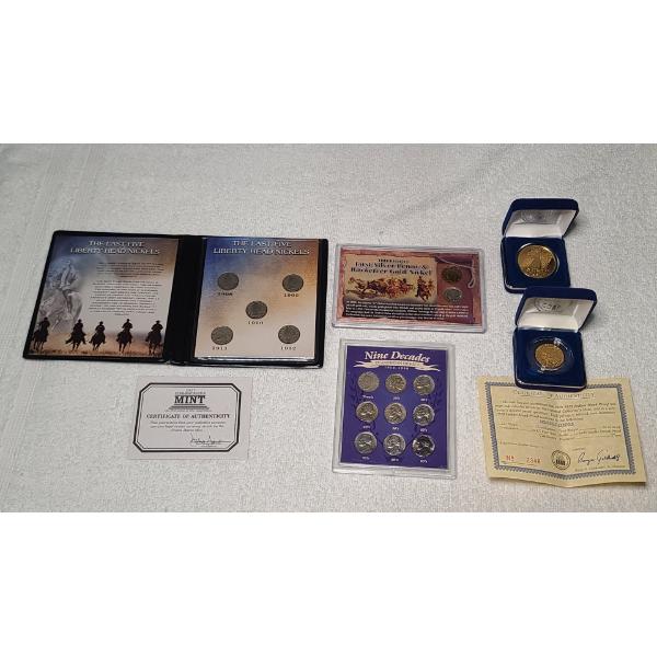 Assorted Coin Displays & Commemorative Replica Tribute Coins 