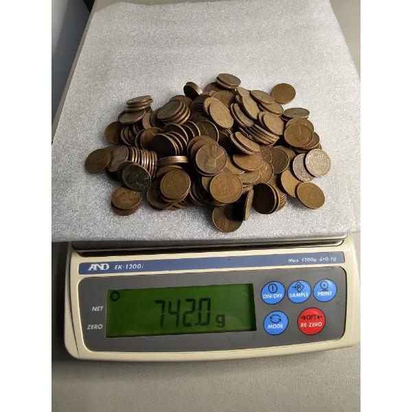 Lot of Assorted Wheat Pennies (742g) - AFV: $2.38 (estimated by weight)