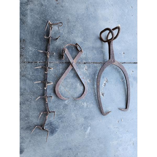 2 Antique Ice Tongs and Antique Dog Collar
