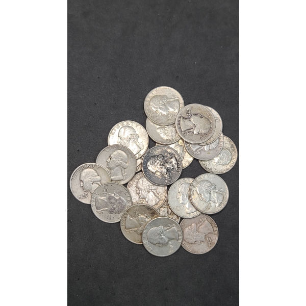 Assorted Years/Mint Marks 90% Silver Washington Quarters - Face Value: $5.00