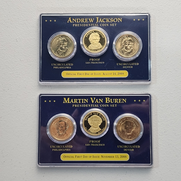Two U.S. Presidential Dollar Coin Sets FDOI: Jackson & Buren - Face Value: $6.00