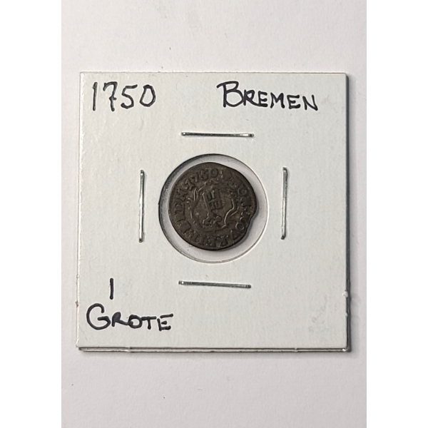 1750 German States Bremen 1 Grote Billon Silver Coin