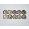 Image 1 : x10 Assorted Years & Mint Marks U.S. 90% Silver Mercury Dimes FV: $1.00