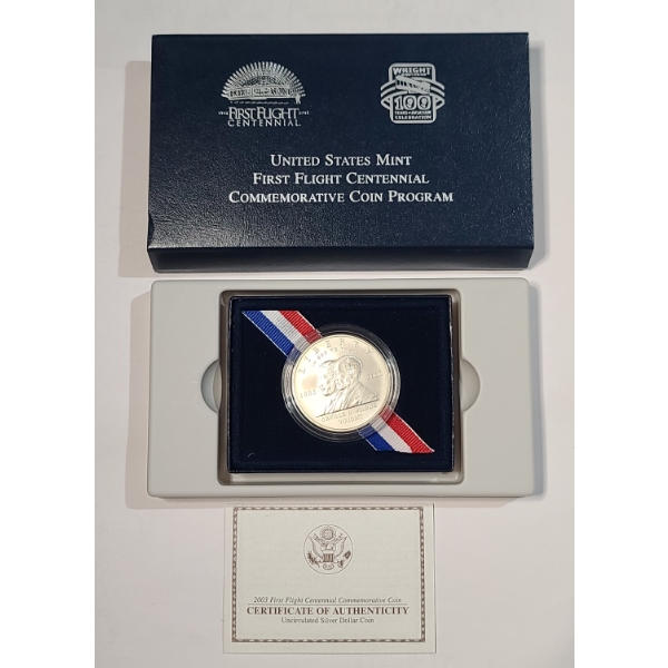 U.S Mint 2003-P First Flight Centennial Uncirculated Commemorative 90% Silver Dollar Coin