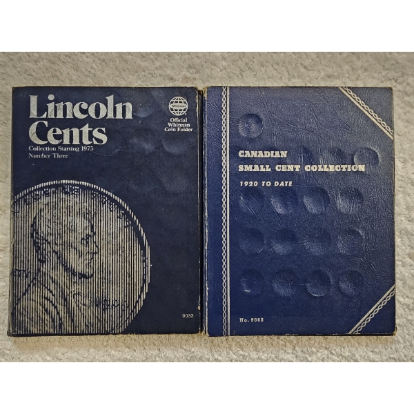 Two Vintage Whitman Coin Collection Folders AFV $.72 inc. U.S. and Canadian Pennies