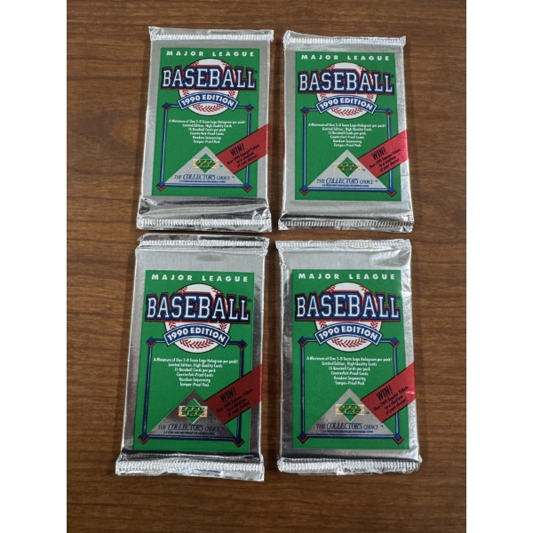 4 - 1990 Upper Deck Unopened Baseball Card Wax Packs - Mint Condition - 15 Cards Per Pack
