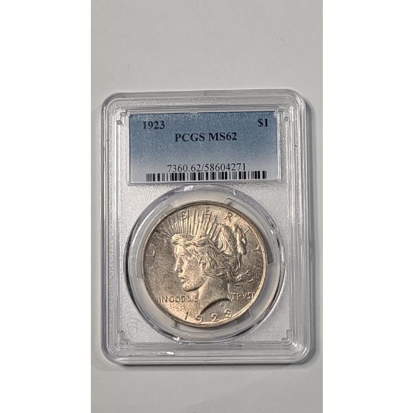 PCGS 1923 MS62 90% Silver Peace Dollar