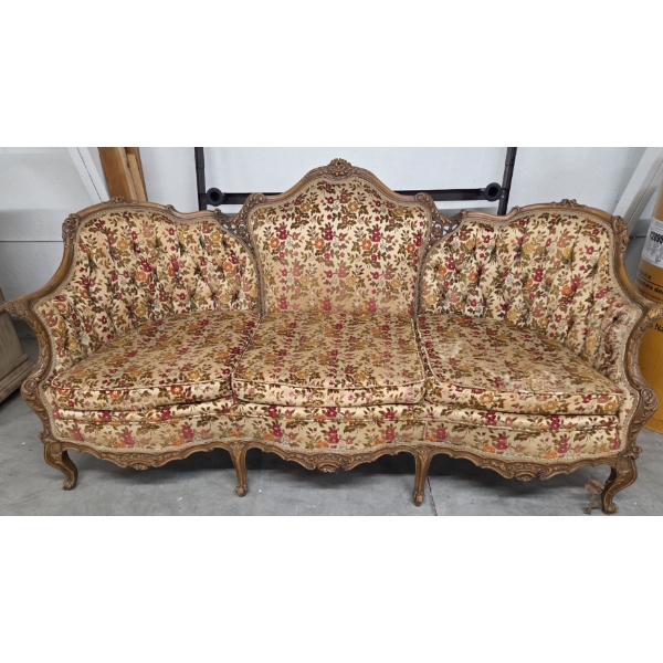 Fabulous MCM Floral And Wood 6' 2'' x 32'' x 38.5'' Sofa 