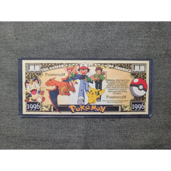1996 Pokemon One Million Dollar Bill In Protective Case - Mint Condition