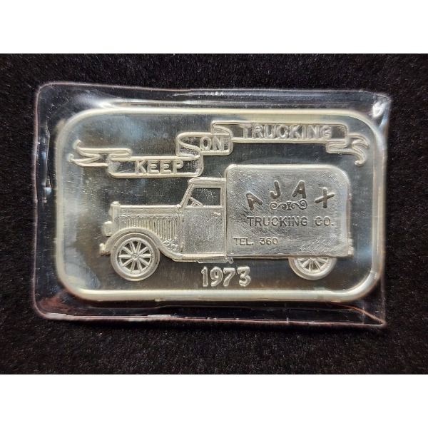 Vintage 1973 "Keep On Trucking" Ajax Trucking Co. Mother-Lode Mint 1 Ounce .999 Fine Silver Bar