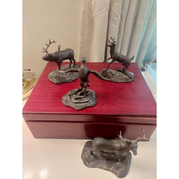 Lot Of Small Cast Iron Animal Figures & Storage Case As Shown