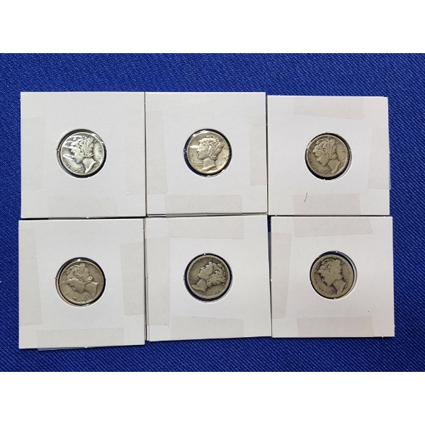6 Assorted Years Silver Mercury Dimes FV: $0.60