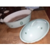 Image 3 : Vintage Cast Iron & Porcelain Oval Covered Cook Pot 16" by 9 1/2"  See Pics