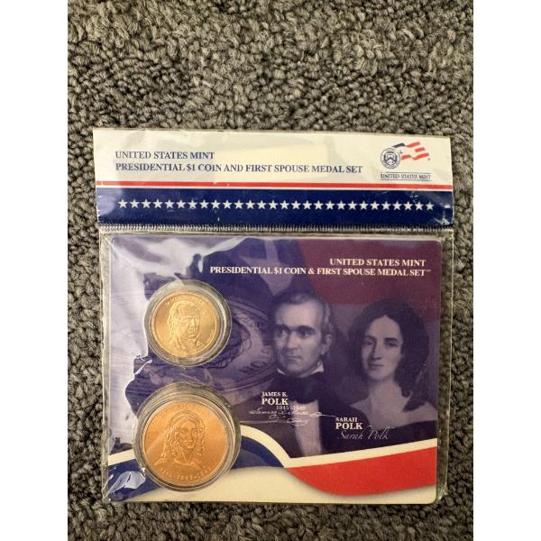 2009 James K. Polk & Sarah Polk Presidential $1 Coin and First Spouse Medal Set