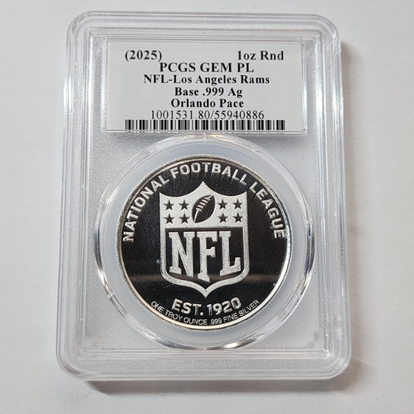 Signed PCGS Ultra x Celebrity Mint GEM PL 2025 NFL LA Rams Orlando Pace Base 1oz .999 Silver Round 