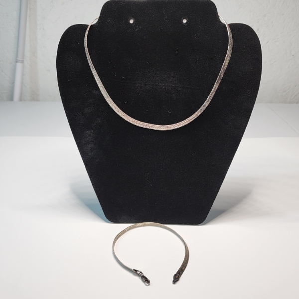 Sterling Silver: Unique Herringbone 16" Necklace & 8" Bracelet - Total Weight: 17.3g