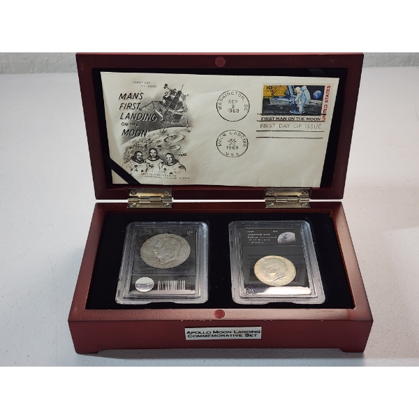 Apollo Moon Landing Commemorative 2-Coin Set Including BU 40% Silver Kennedy Half Dollar