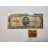 Image 1 : 1928 C $5 Red Seal U.S. Banknote & Vintage One-Cent Ohio Prepaid Sales Tax Stamp