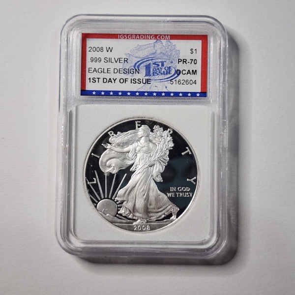 IGS PR70 DCAM GRADED 2008-W Silver 1 Oz American Eagle ~ WEST POINT MINT PROOF EAGLE ~ 1st Day Issue