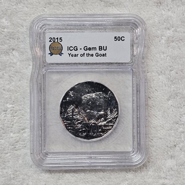 ICG Gem BU 2015 Australia 50 Cents Year of the Goat Lunar Series 50c Coin