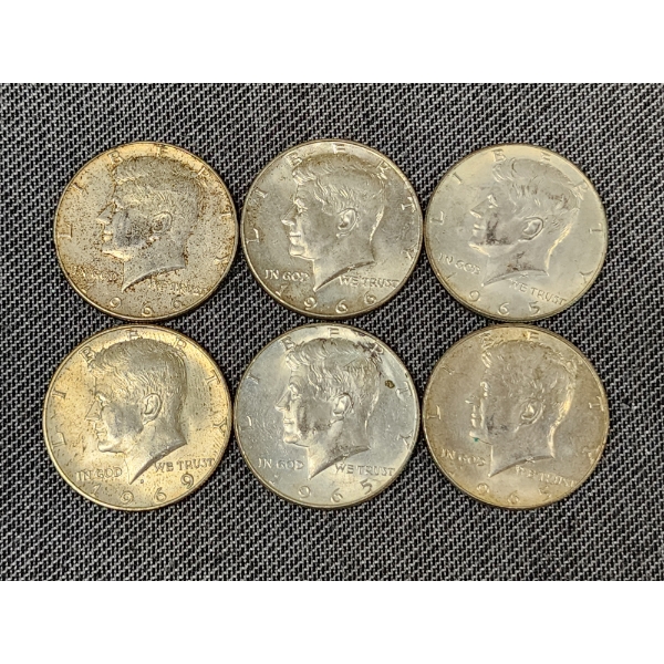 Six Assorted 40% Silver Kennedy Half Dollars ~ $3.00 Face Value