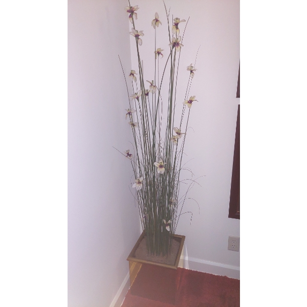 72" Overall Height - Daffodil Plant In Bucket & Set On Oriental Rosewood Footed Stand

