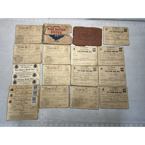 WWII 18 War Ration Books and Two War Ration Holders