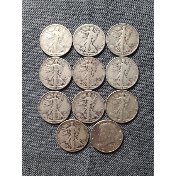 Lot of Assorted 90% Silver Half Dollars Including Walking Liberties & A Kennedy! FACE VALUE - $5.50