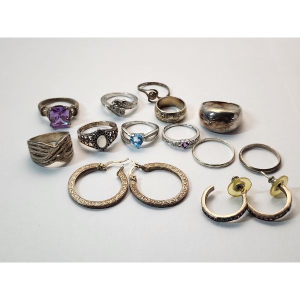 Assorted Sterling Silver Rings and Earrings Total Weight 53.5g Sizes 4-10