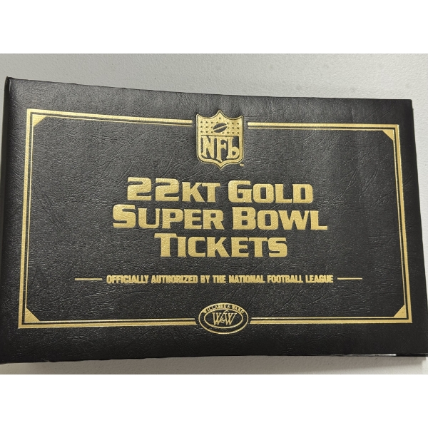 NFL 22KT Gold Super Bowl Ticket Binder Includes 43 Clear Pages - Mint Condition