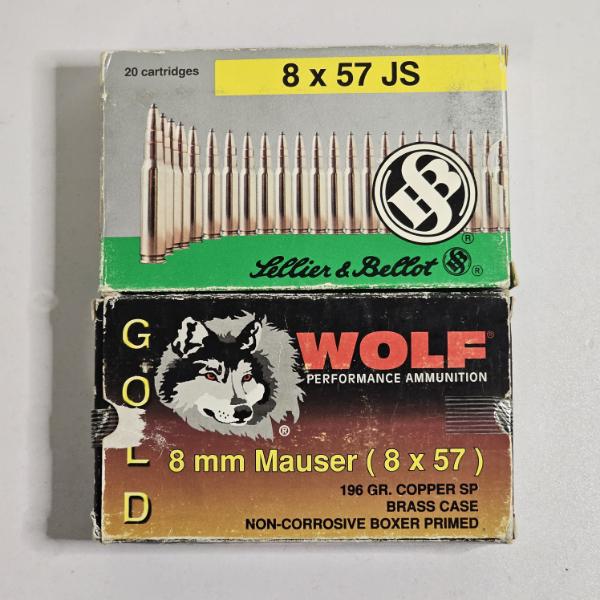Full Box of Sellier & Bellot and Partially Filled Box of Wolf Gold 8x57mm Mauser Ammo